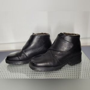 Black Leather Ankle Boots with Block Heel